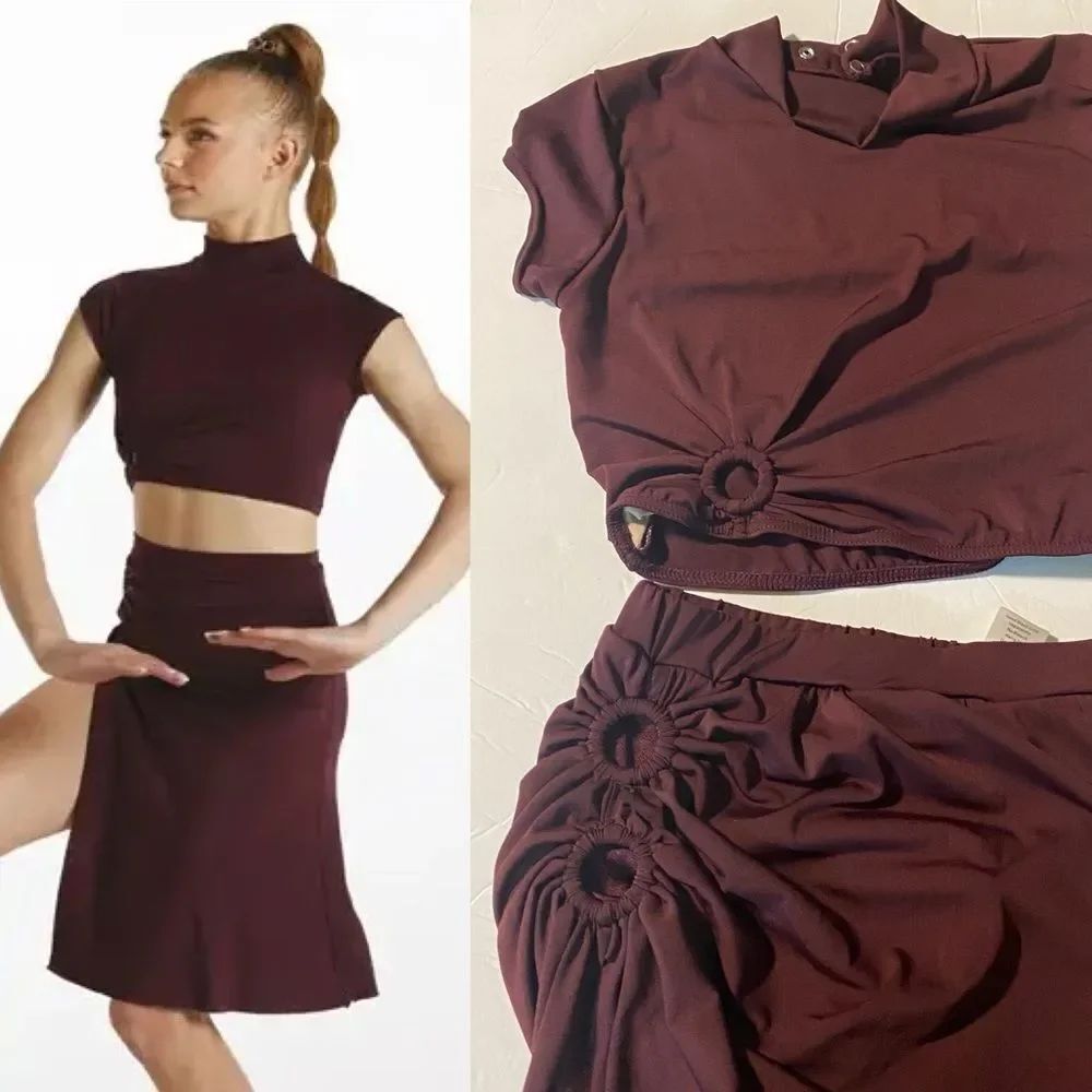 Weissman dance costume 2 piece burgundy red jersey Light Of Day 15927 LC child